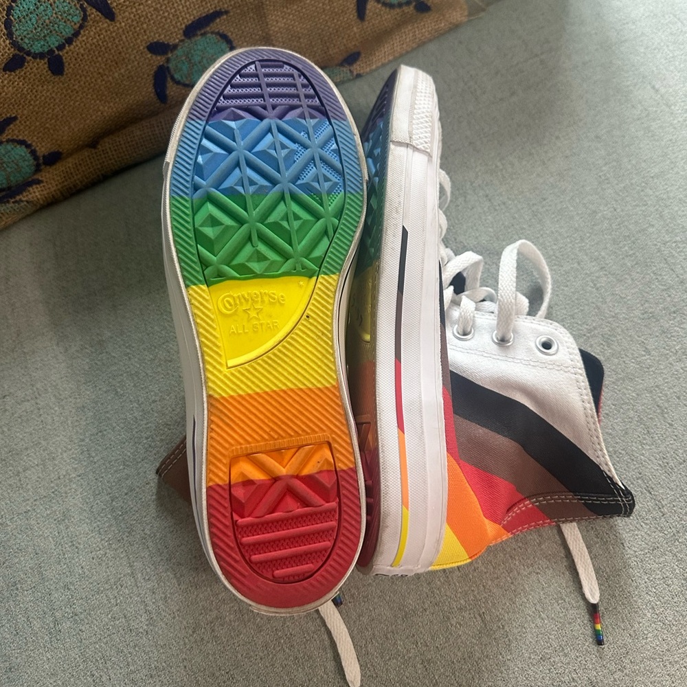 Converse Pride White High-Tops with Rainbow Sole
